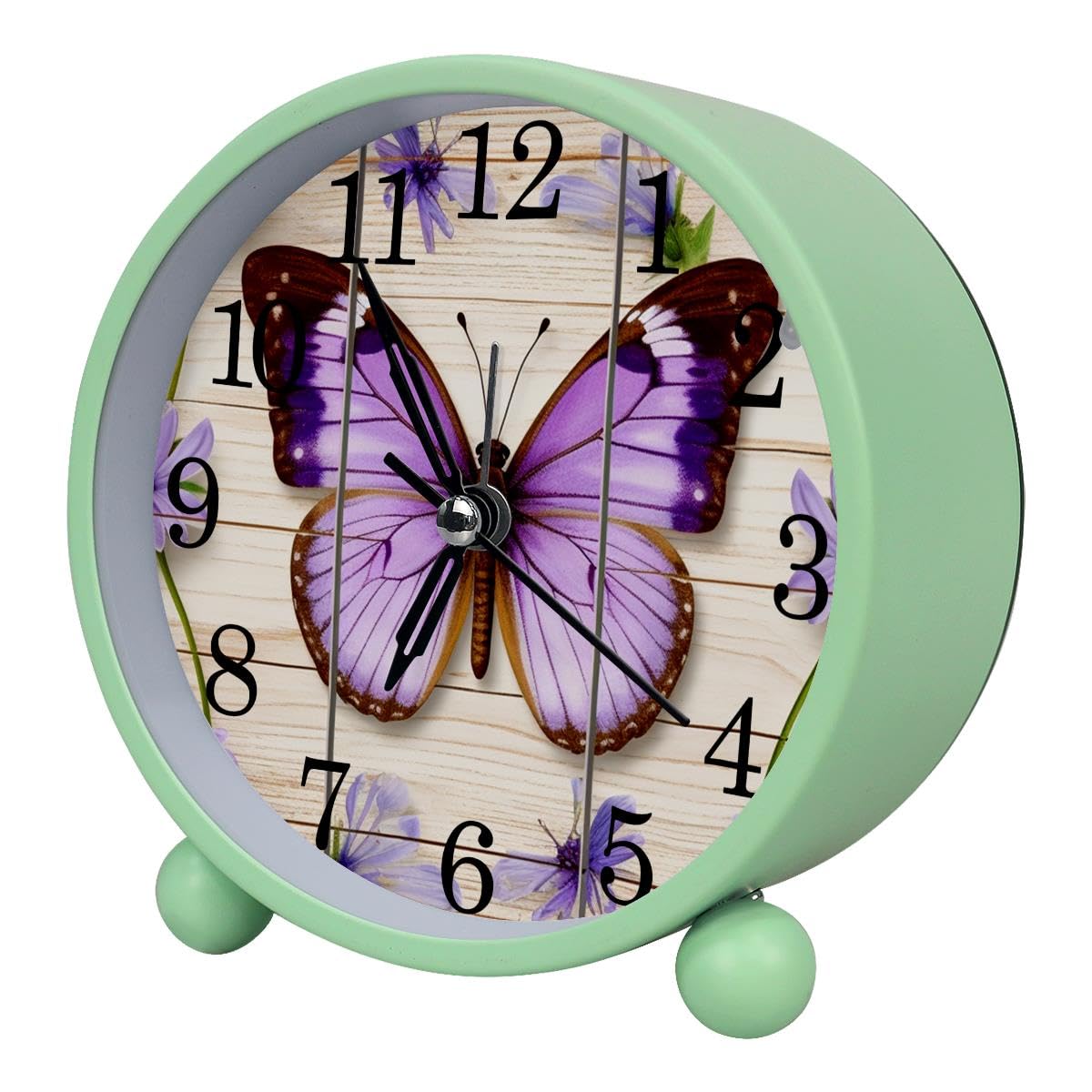Luoweisi Alarm Clock Purple Daisies Butterfly Rustic, Silent Non-Ticking with Night Light