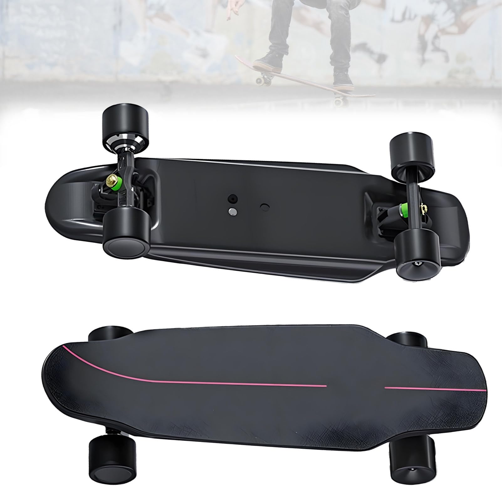 Skateboard éLectrique avec TéLéCommande, éTanche, Longboard, Trajets Quotidiens De 15 Km, éTanche, Autonomie De 8 Km/15 Km/22 Km/30 Km, pour Enfants Et Adultes Black-Dual(30km)