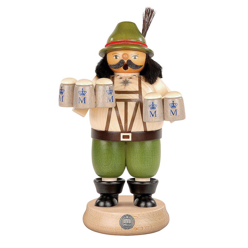 Fumeur allemand authentique Landlord par Müller Kleinkunst, sculpture sur bois Erzgebirge 21cm