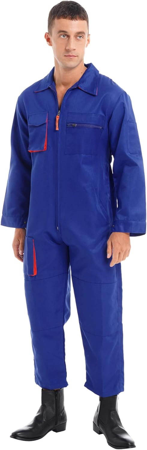 JEATHA Unisex Men Long Sleeve Wide Leg Mechanic Uniform Workshop Auto Workwear Work Jumpsuit Coverall