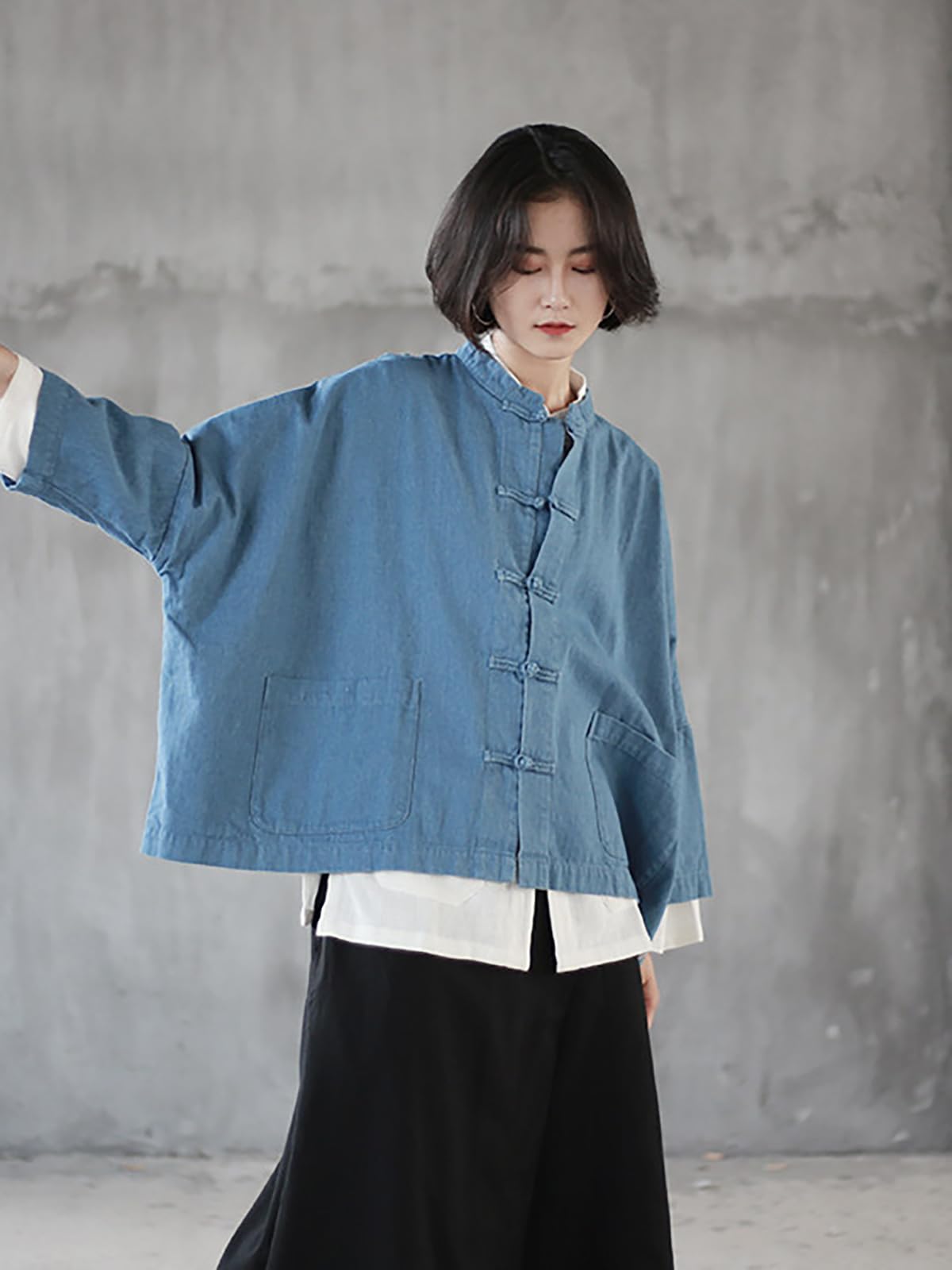 LZJN Giacca di jeans da donna manica lunga classica rana bottoni allentati Oversize Jean giacca cappotto