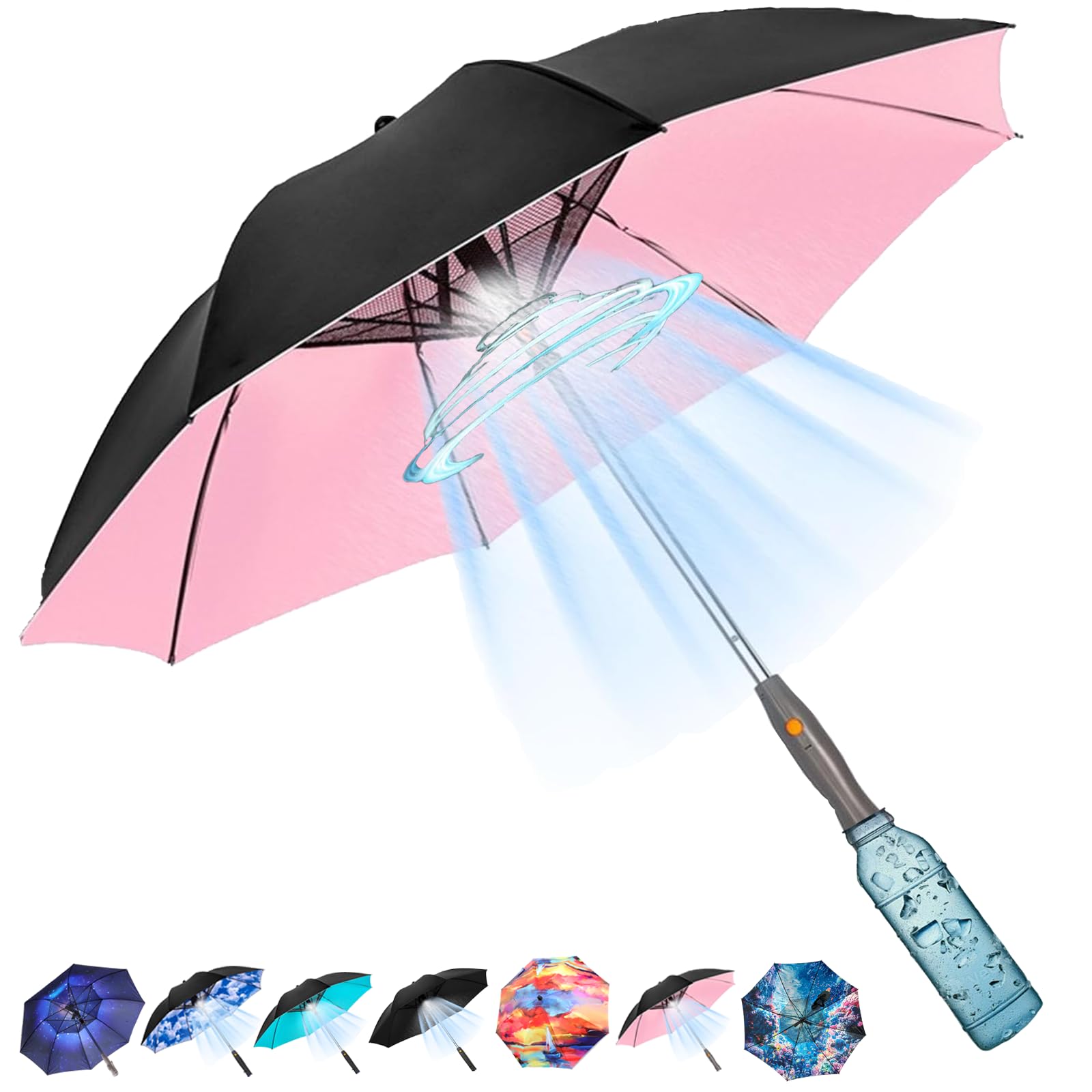 Tefedpot Umbrella with Fan and Mist Spray, 2025 upgraded 3-in-1 UV Blocking Umbrella with Fan and Mister for Summer outdoor activities (Pink)