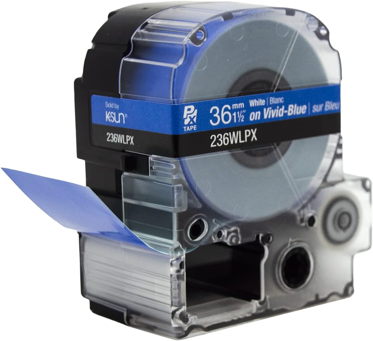 Epson LABELWORKS 236WLPX PET (Polyester) Tape Cartridge - White on Blue Label Maker Tape - 1.5" (36MM) Wide, 30'