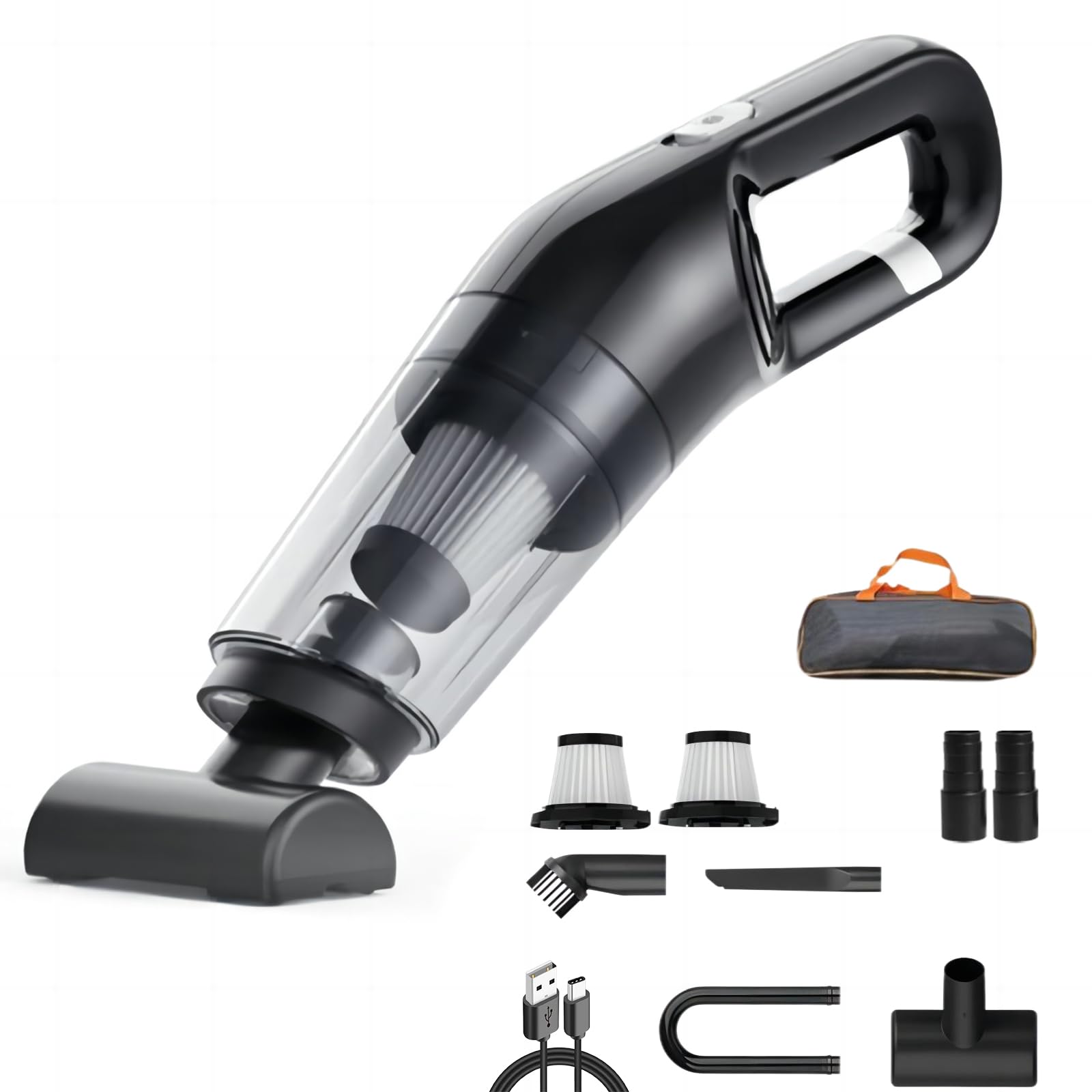 potente aspirapolvere portatile, 10000Pa forte aspirazione aspirapolvere portatile portatile senza fili leggero per auto e casa moquette scale peli di animali pulizia profonda (Nero)
