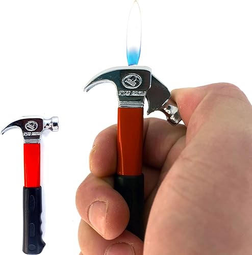 Encendedor de butano de llama abierta, encendedor de butano con forma de martillo de hacha, encendedor de herramienta novedosa recargable para