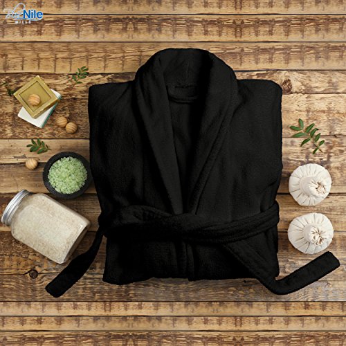 Blue Nile Mills Superior Combed Cotton Unisex Extra Large Terry Bath Robe, Black3