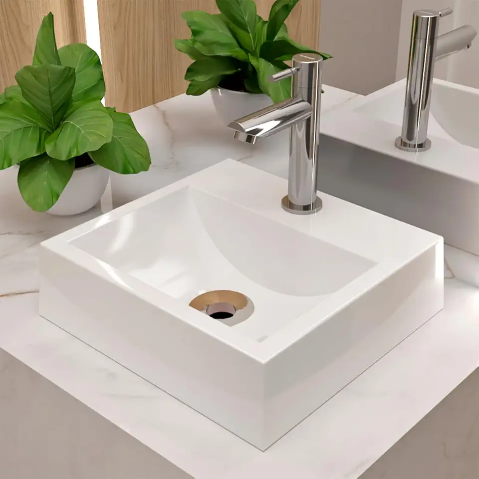 Cuba Pia de Apoio Sobrepor Quadrada 32x30 Banheiro Lavabo Beltempo BT-2002 (Branca)