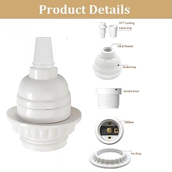 Phenolic Medium Base Light Socket,3 Pack TWDRTDD White Period Style E26 E27 Edison Retro Pendant Lamp Holder (White,Thread and Ring)