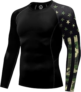 Jiu Jitsu Men American Flag UPF 50+ Sun Protection Printed Rash Guard Long Sleeve Swim Shirts