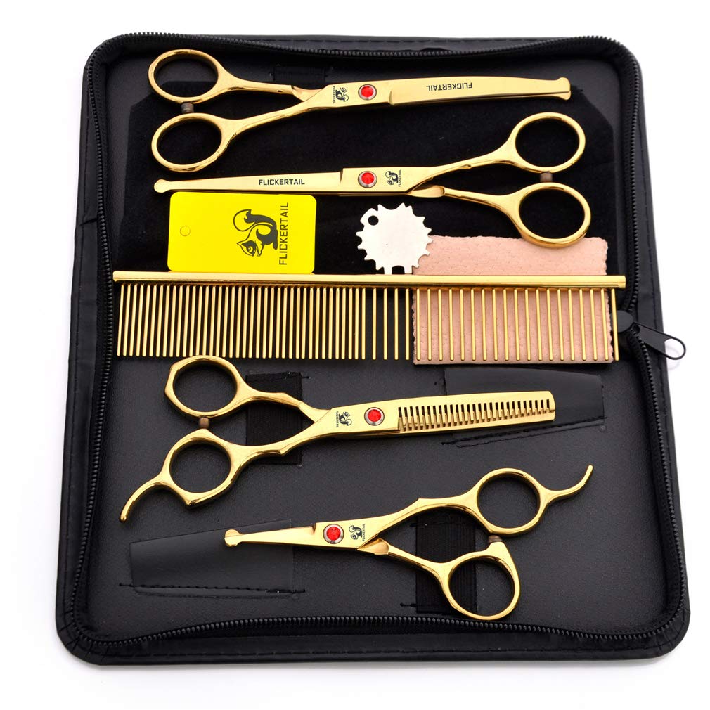 Pet Grooming Forbici Kit, Professionale Governare del Cane Forbici in Acciaio Inox Capelli Utensili per Il Taglio Set, per Pet, Sicurezza Punta Tonda