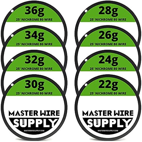Nichrome 80 Wire Sample Pack 25' Each 22,24,26,28,30,32,34,36 Gauge - Master Wire Supply Cover