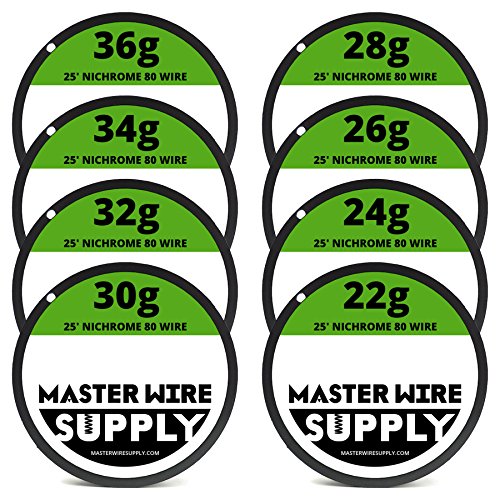 Nichrome 80 Wire Sample Pack 25' each 22,24,26,28,30,32,34,36 Gauge