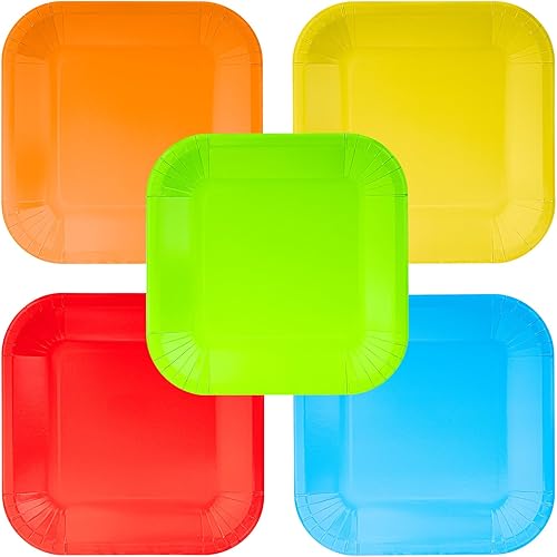 Miniatura 1 de DecorWoo 50 platos de papel coloridos, platos desechables de fiesta arcoíris, platos de postre y cena, suministros de fiesta para cumpleaños,
