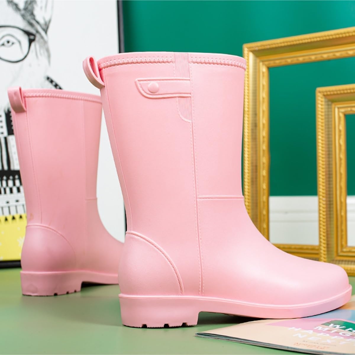 Outdoor Work Booties Women's Mid Tube Rain Boots Summer Non Slip Waterproof Outdoor Water Shoes Outdoor Gardening Work(Black,40)