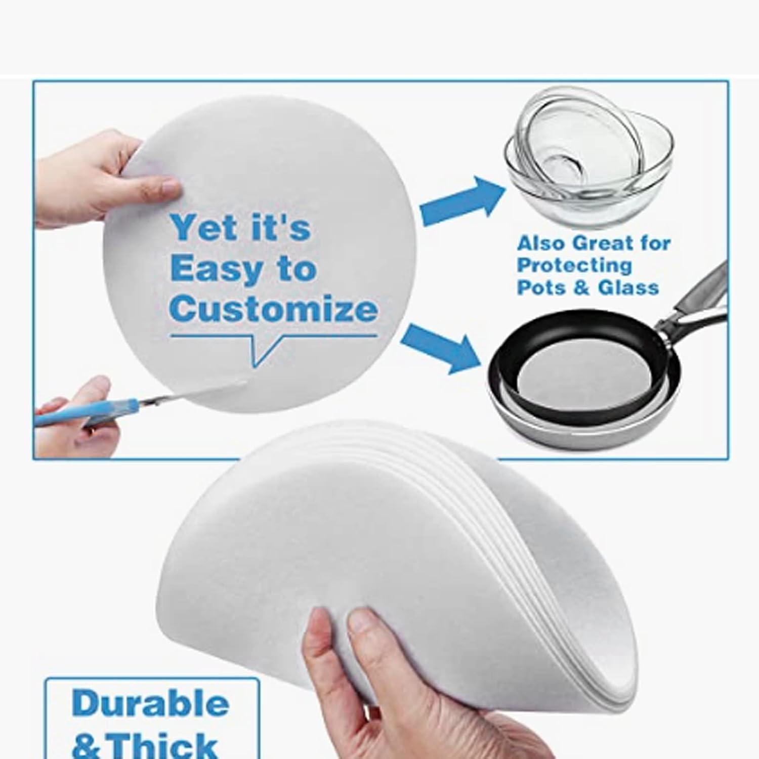72Pcs Thick Felt Plate Dividers, White Felt Plate Storage Dividers, Soft Plate and Round Pan Protectors for Home, Restaurant and Kitchen