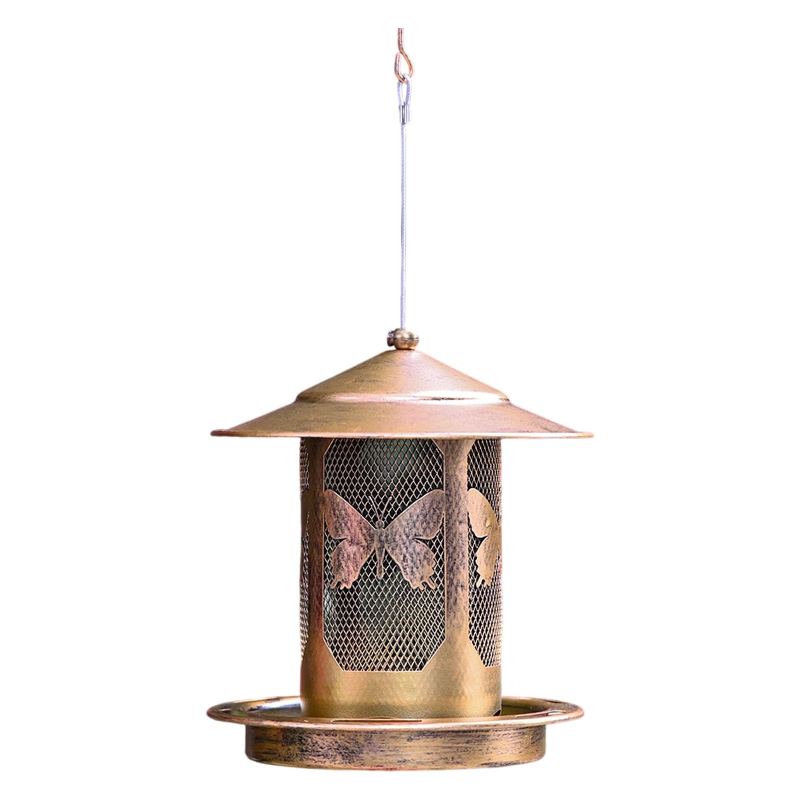Kalttoy Butterfly Bird Feede Squirrels Proof Outdoor Bird Feeder Metal Construction Feeding Ports Weatherproof Roof Design For Finches Bird Feeder For Backyard And Garden