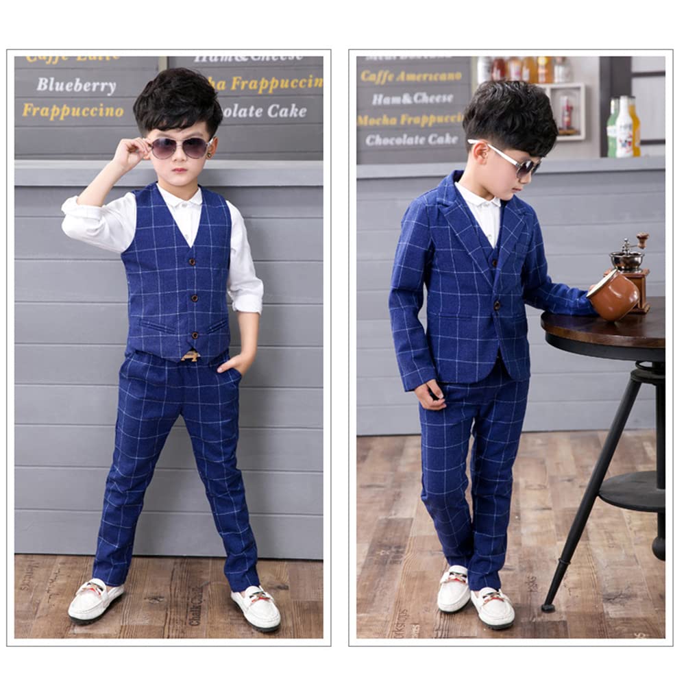 Jungen Festlichen Anzug Set Plaid Kinder Blazer & Hosen Outfit, Freizeitkleidung Oder Hochzeitskleid 3 teiliges/4 teiliges Gentleman Jacke + (Langarm Hemd) + Weste + Hosen