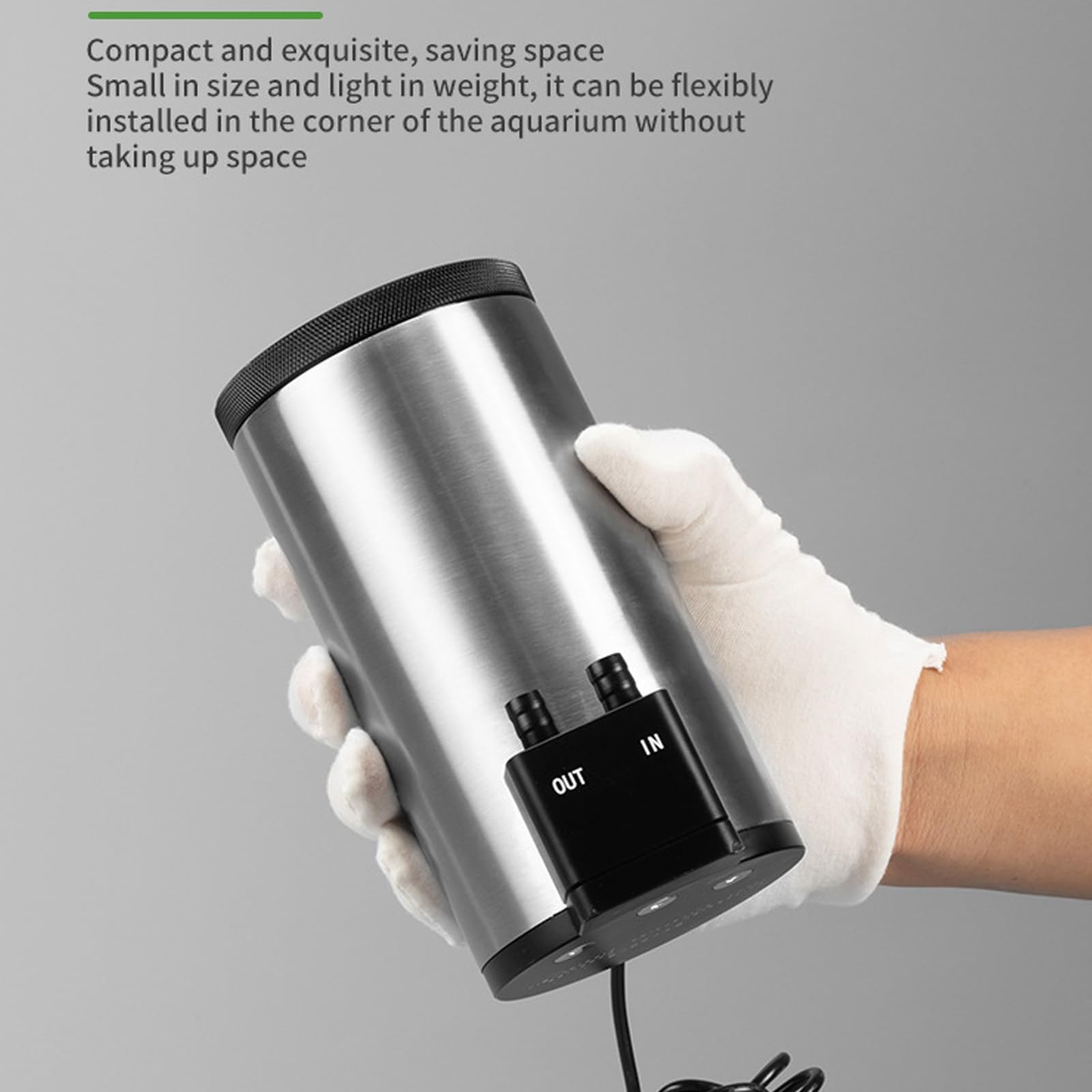 Filtro compacto de acero inoxidable con dispositivo de transporte de agua suave para acuarios de escritorio alimentados por USB de hasta 40 cm, filtro de acuario de acero inoxidable