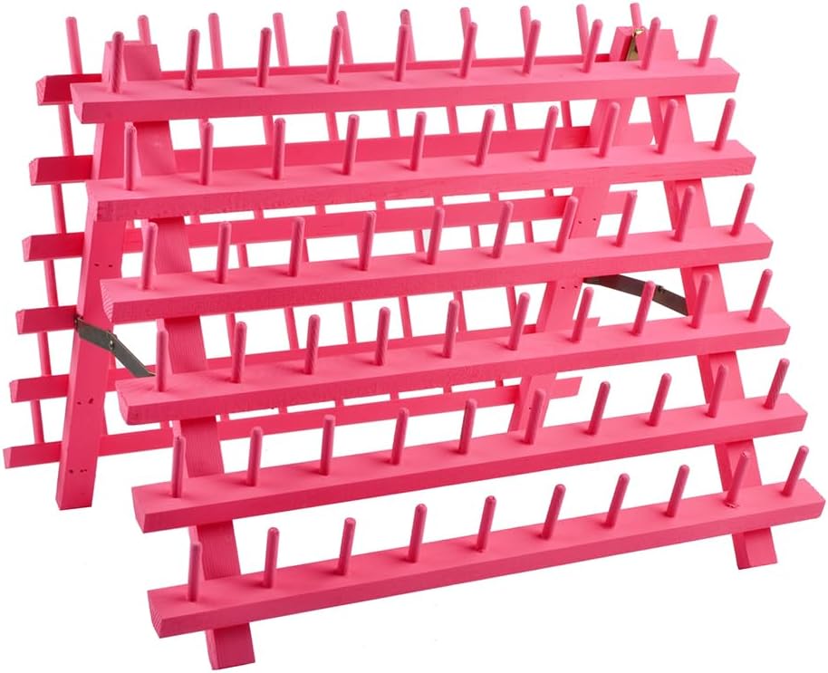 NW 120-Spools Collapsible Wooden Thread Holder Sewing and Embroidery Thread Rack and Organizer Foldable Thread Rack for Sewing (Pink)
