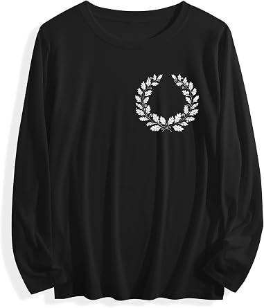 MARSVOVO Unisex Daily Long Sleeve Cotton Tshirts Novelty Leaves Printed Graphic Tees Basic Classic Casual Fitted Comfy Soft Spring Fall Tops for Men Women S-3XL,2XL