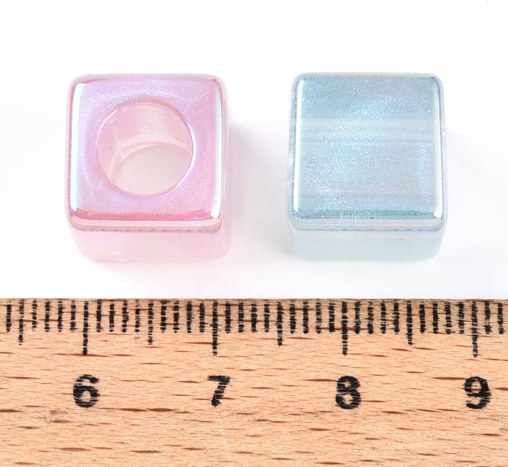 Ornazy 200Pcs 12mm UV Plating Rainbow Cube Beads Large Hole Square Acrylic Beads for Jewelry Making Necklace DIY Crafts