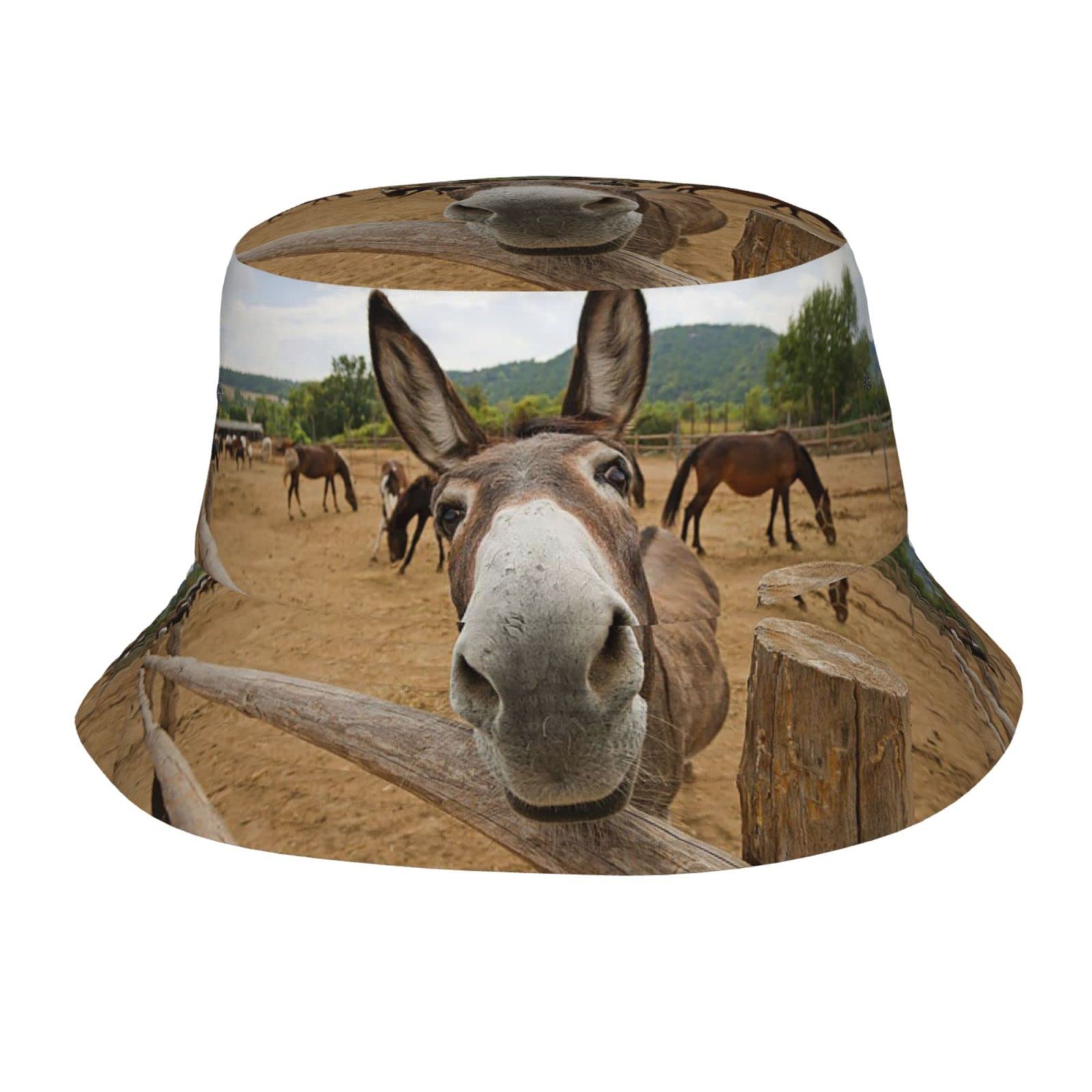 GQWJKSZ Funny Donkey Bucket Hats for Women Men Unisex Summer Fisherman Hats Teens Sun Protection Cap Packable Trendy Travel Cap Black
