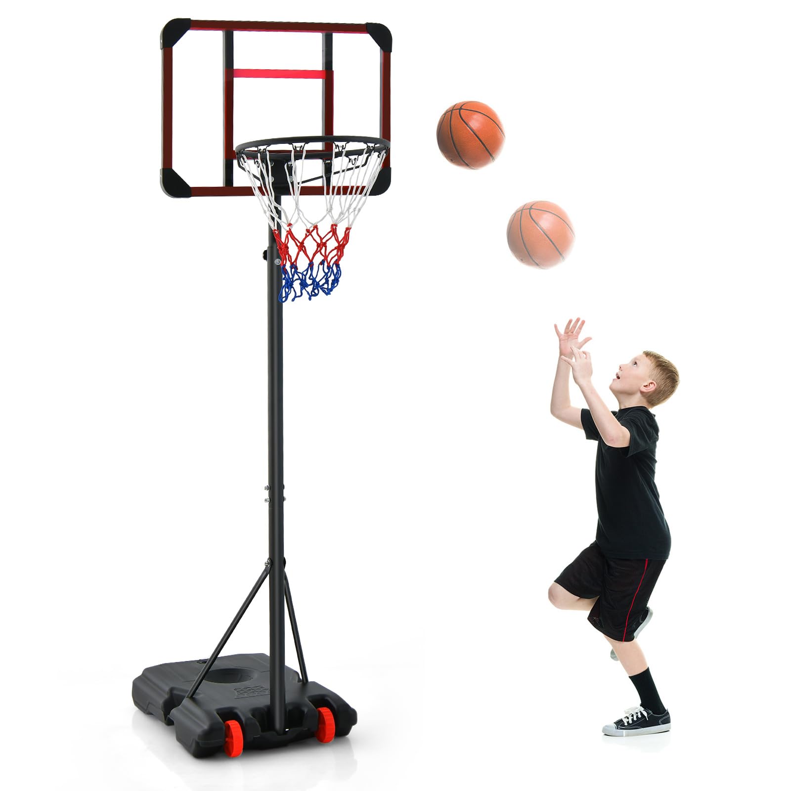 COSTWAY Canasta de Baloncesto Altura Ajustable 193-248 cm Rellenable de Arena y Agua Móvil con Ruedas Portátil PC Interior Exterior