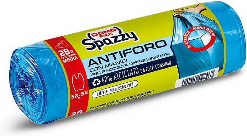 Domopak Spazzy Sacchi Nettezza Antiforo con Manici - Casalingo 28 lt - Blu - 1 confezione da 20 pezzi