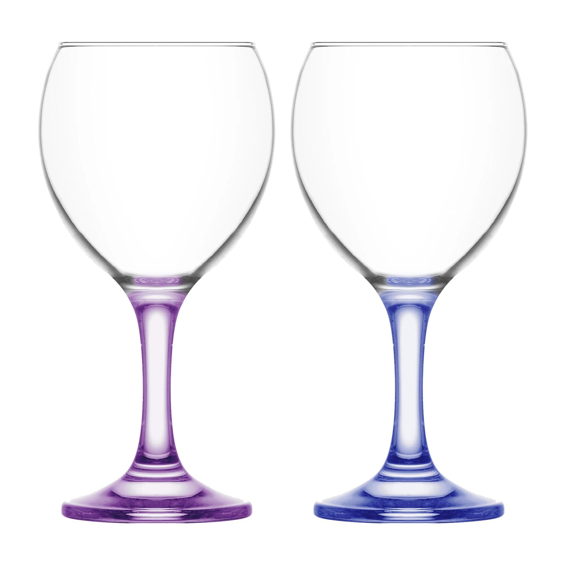 LAV 260ml Misket Verres à Vin - Tige Colorée - 12x Lavable au Lave-Vaisselle Verre Mariage Noël Anniversaire Fête Boire Verrerie Gobelet Cadeau