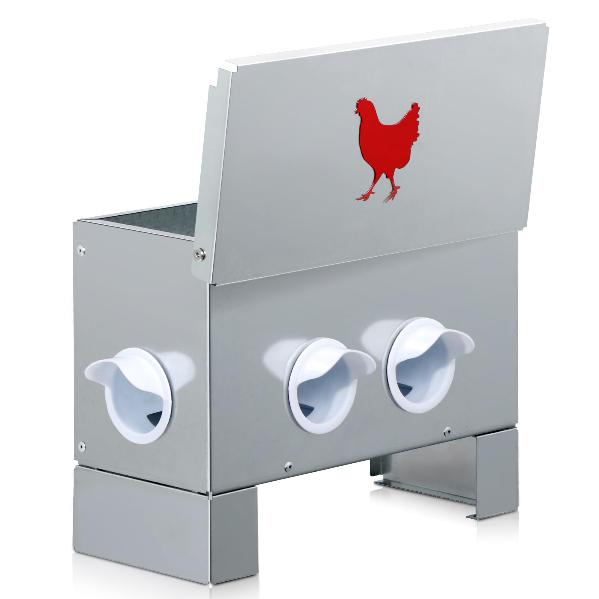 Automatic Chicken Feeder, 30 lb 4-Port Galvanized Metal Poultry Feeder, No Waste Waterproof Chicken Feeder, Suitable for Chicken, Geese, Ducks, Turkeys and Quails