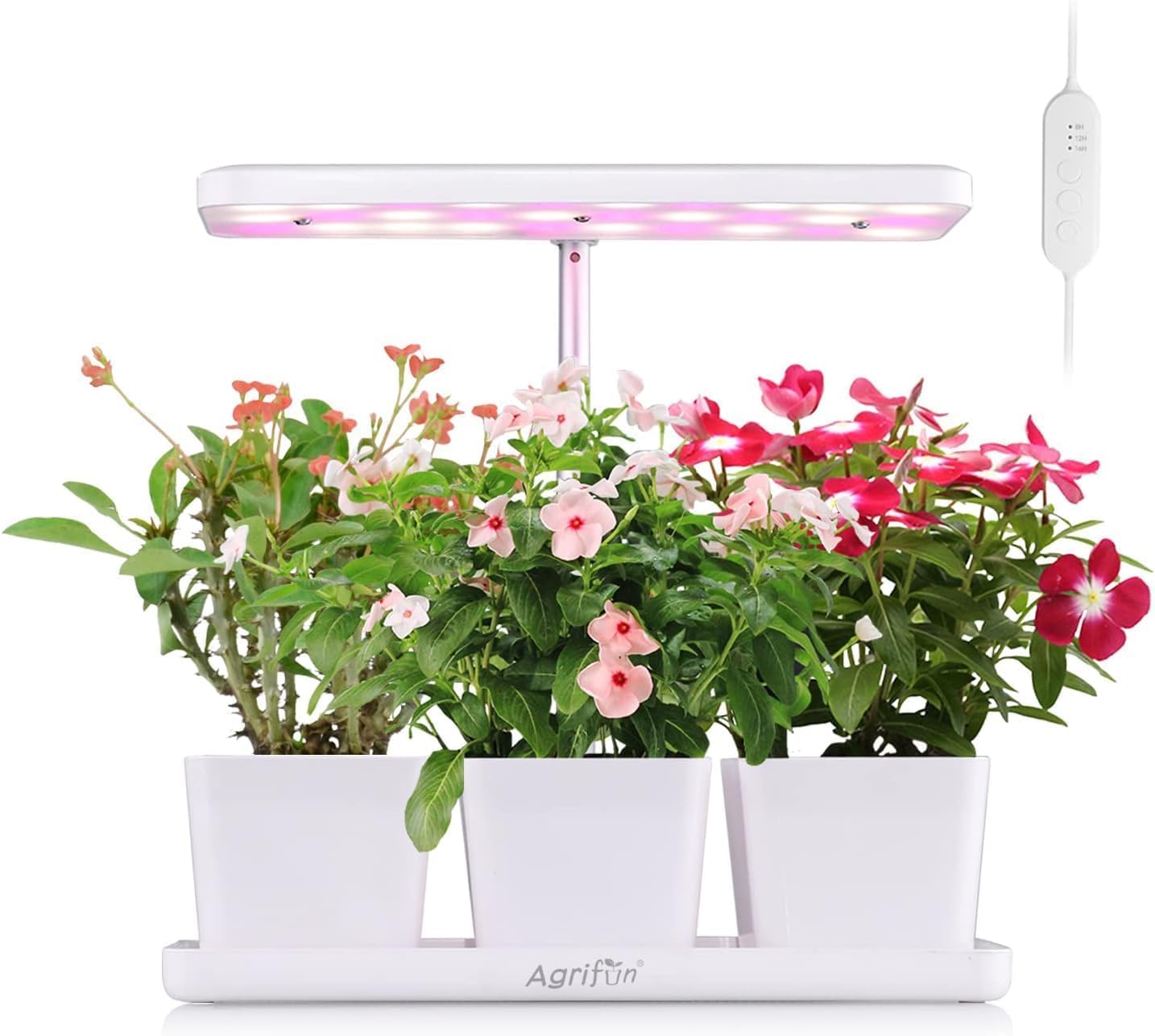 Indoor Herb Garden Grow Light Kit with 3 Plant Pots, LED Full Spectrum Plant Growing Lamp Gardening Kits, Auto On Off 8/12/16hrs Timer, Height Adjustable, for Indoor Plants & Home Kitchen