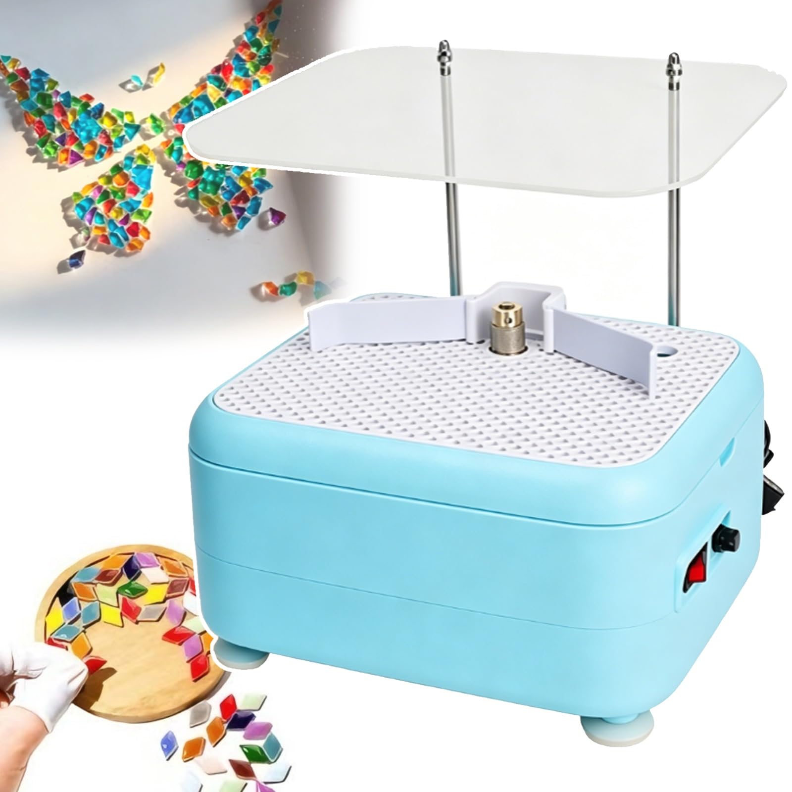 YXYLJOZ Stained Glass Grinder with Baffle, 4200RPM Mini DIY Grinding Tool Kit, for Colored Stone Mosaics, Handcrafted Glazed Glasswork, Gemstone polishing