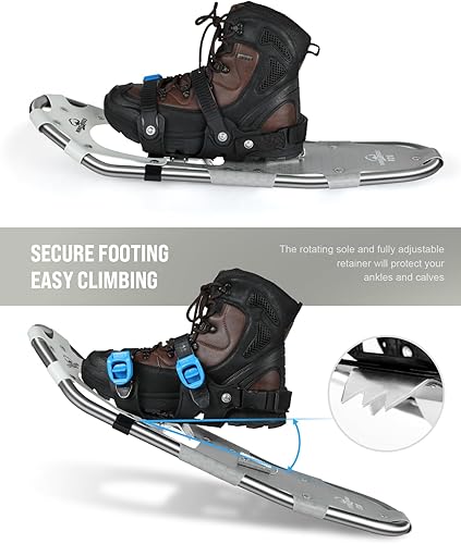 Miniatura 8 de Raquetas de nieve para hombres, mujeres, jóvenes, niños, zapatos de nieve ligeros de aleación de aluminio todo terreno con fijaciones de trinquete