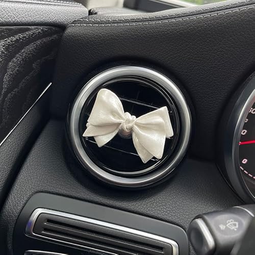 ミニカーエアベントクリップ、アロマストーンディフューザー、エアコン装飾クリップ、車用芳香剤、フレグランスディフューザーエアアウトレットクリップ、芳香器車内美的アクセサリー【精油5ml】ピンクオレンジパールのような白いリボン
