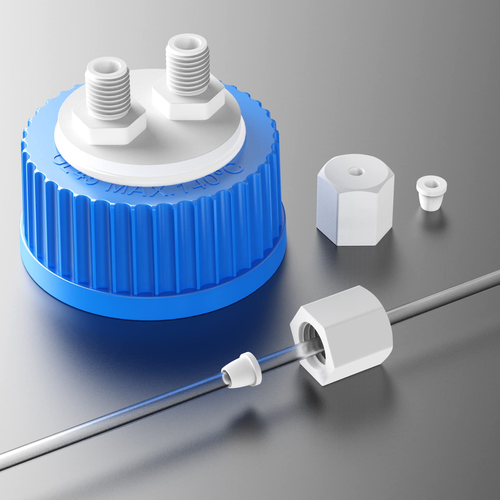 Distributore multiplo per bottiglie GL45 Inserto in PTFE, tappo di scarico per cromatografia liquida, tappi di consegna solventi HPLC, PP by ZHANXUBIO (porta 1/8-2)