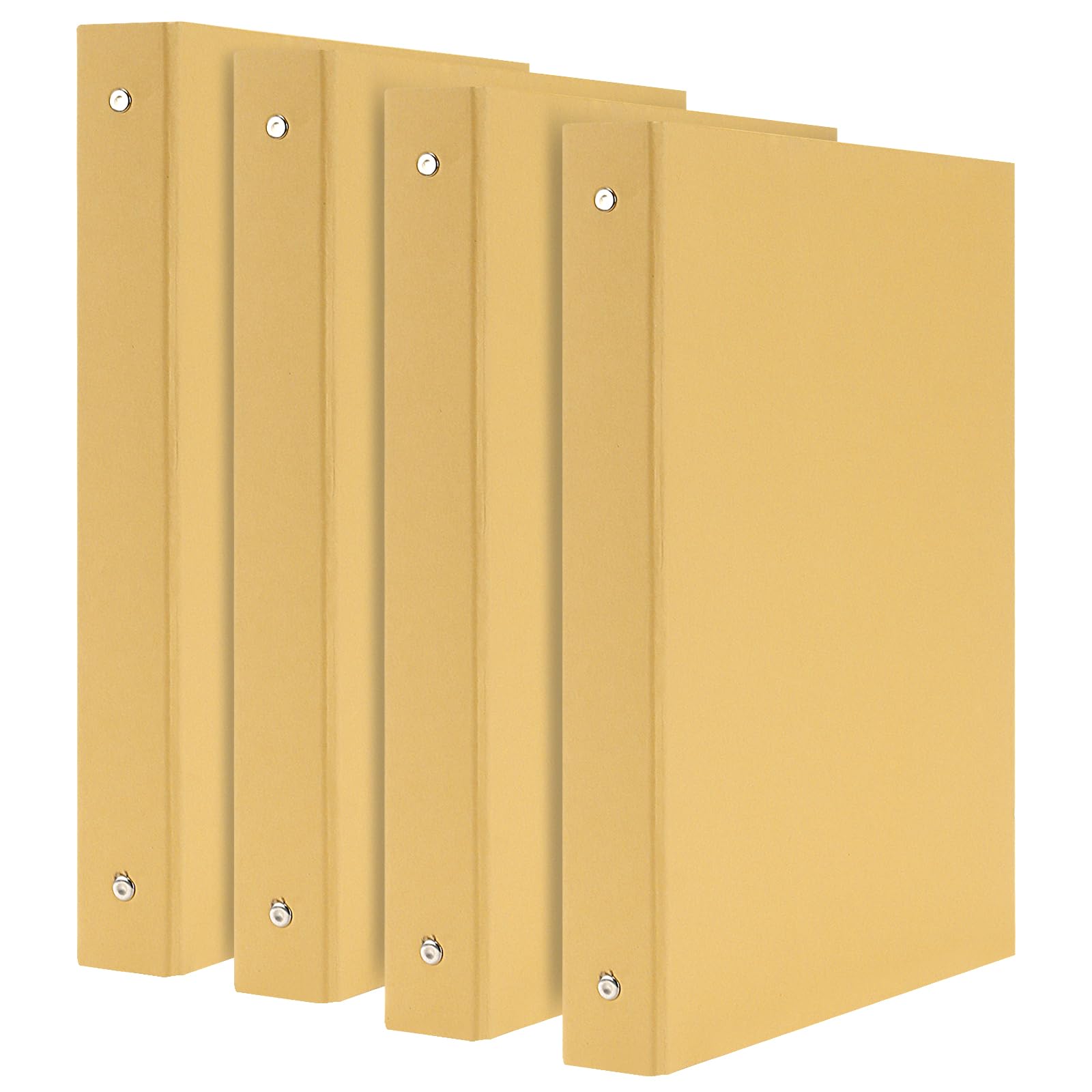 Set da 4 Raccoglitori ad Anelli A4 in Cartone Kraft, 24,8 x 31,8 cm, con 30 Inserti, Giallo Scuro, per Ufficio e Documenti