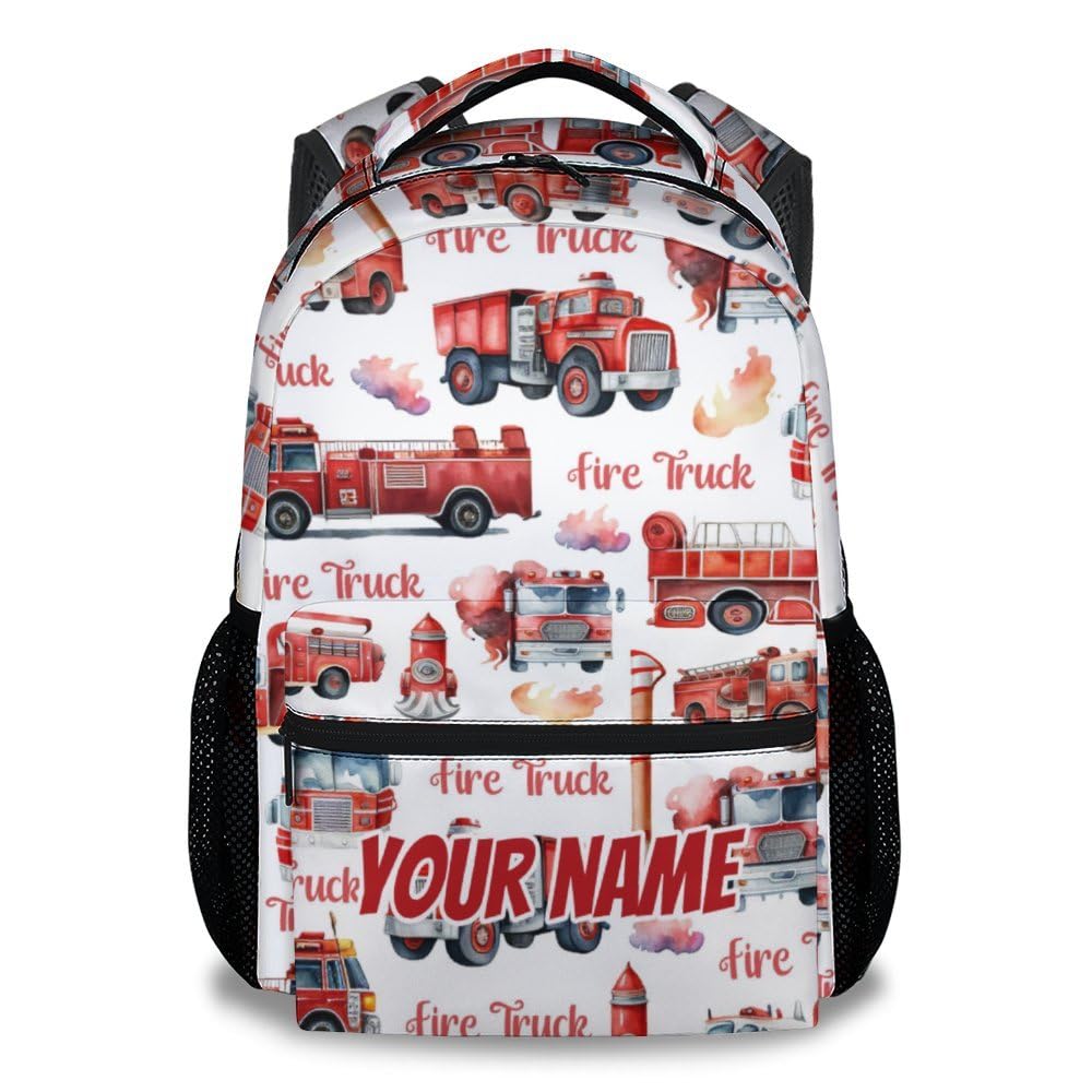 UNIKITTY Personalized Boys Backpacks for Kids, Fire Truck Backpack for School Primary, 17" Lightweight Large Capacity Cute Bookbag, Car Backpacks