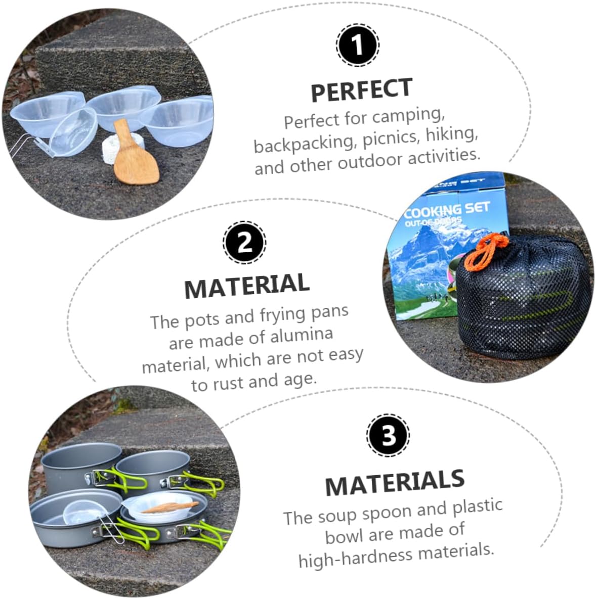 Portable Camping Cookware Set Aluminum Heat-Resistant Pots and Pans Lightweight Backpacking Cooking Gear for Outdoor Cooking and Picnic
