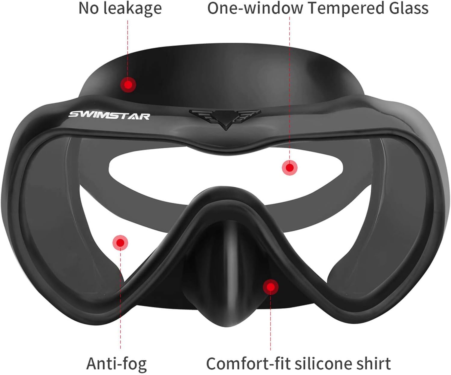 SwimStar Snorkel Set for Women and Men, Anti Fog Tempered Glass Snorkel Mask for Snorkeling, Swimming and Scuba Diving, Anti Leak Dry Top Snorkel Gear Panoramic Silicone Goggle No Leak Black