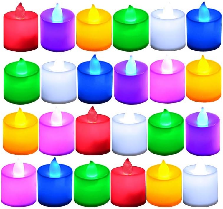 Battery Powered Flameless Color Changing LED Tealight Candles, Pack of 24