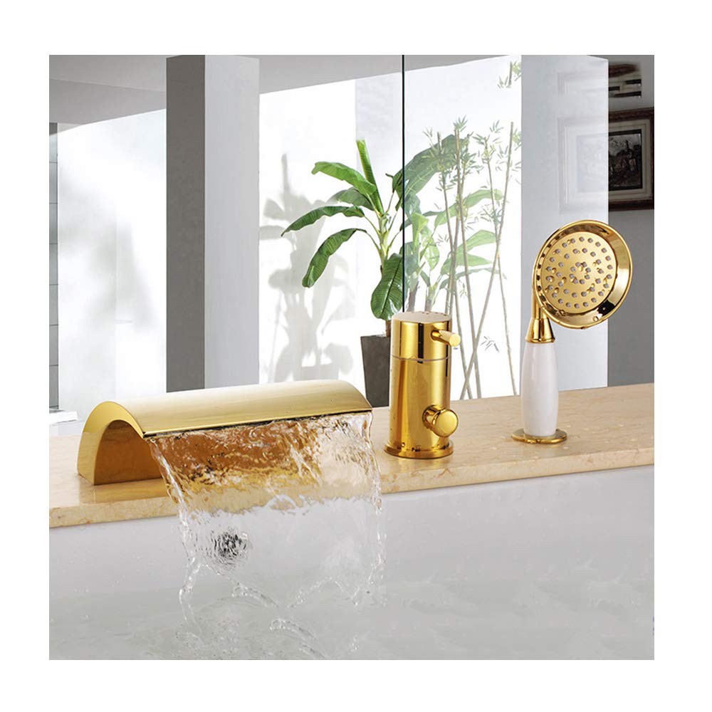 BHGFYXBS Waterfall Bathtub Faucet With Cold And Hot Water Brass Deck Mounted Shower Mixer Taps 3 Hole Single Handle Multifunctional Bathtub Faucet Set With Handheld Shower, Titani