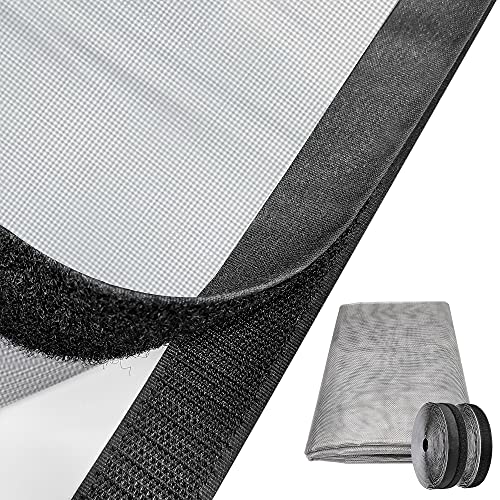 Window Screen with Upgraded Hook and Loop Adhesive Edging Frame Free Cutting DIY Max 20 feet Perimeter 47x73 to 42x78 inch Black Mesh Window Screens Replacement (Black)