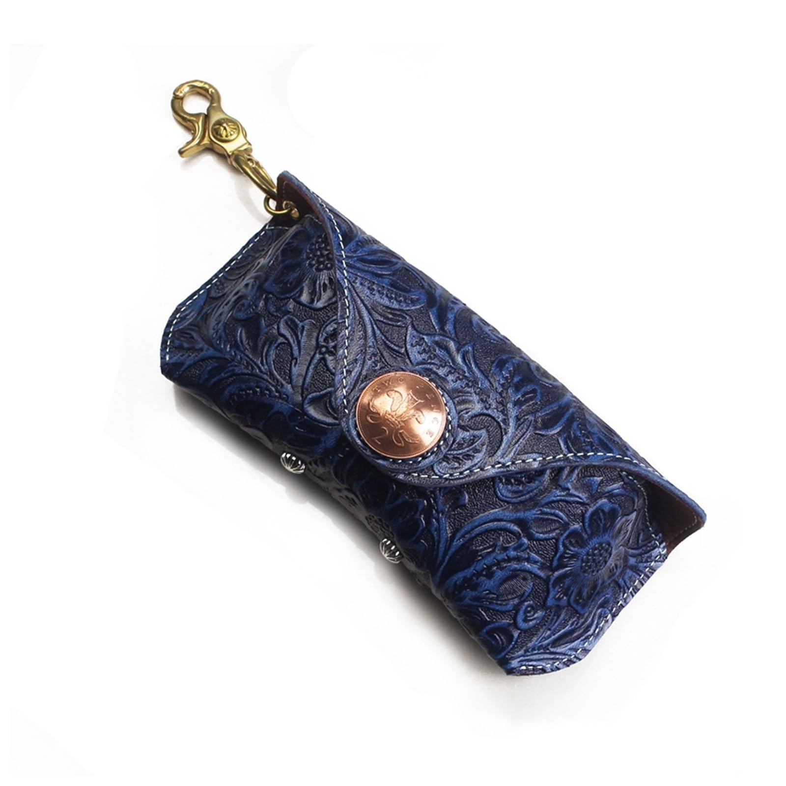 Przenośne skórzane etui na okulary, retro etui na okulary przeciwsłoneczne odporne na ściskanie wąskie etui dla kobiet mężczyzn poziome etui na okulary (Grey : Blue, Size : S)
