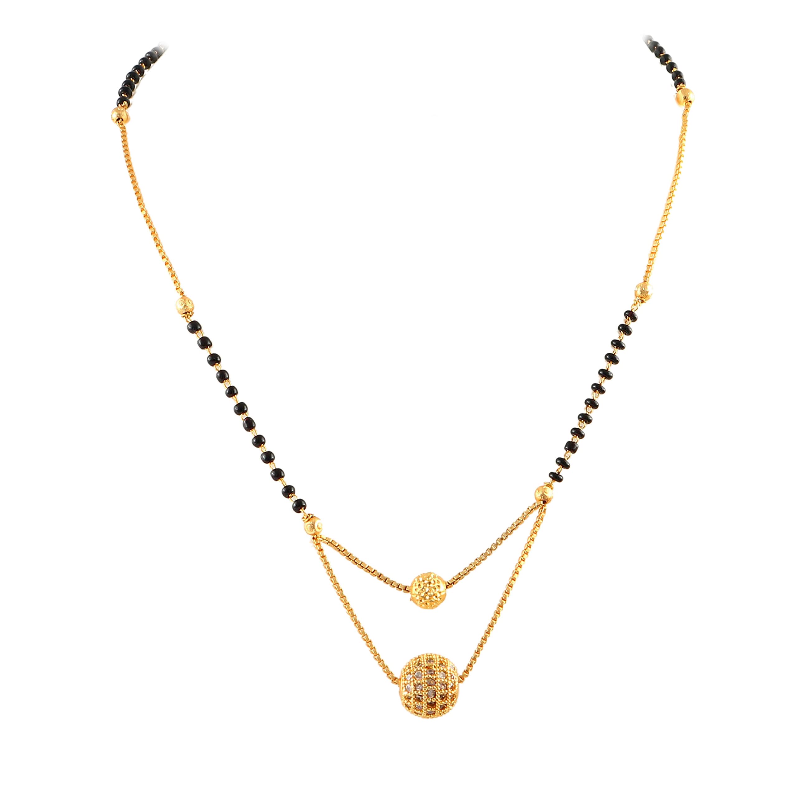 Jewar MandiJewarHaat Indian Ad Cz Two-Tone Silver Gold-Plated CZ-Studded & Beaded Mangalsutra for Women