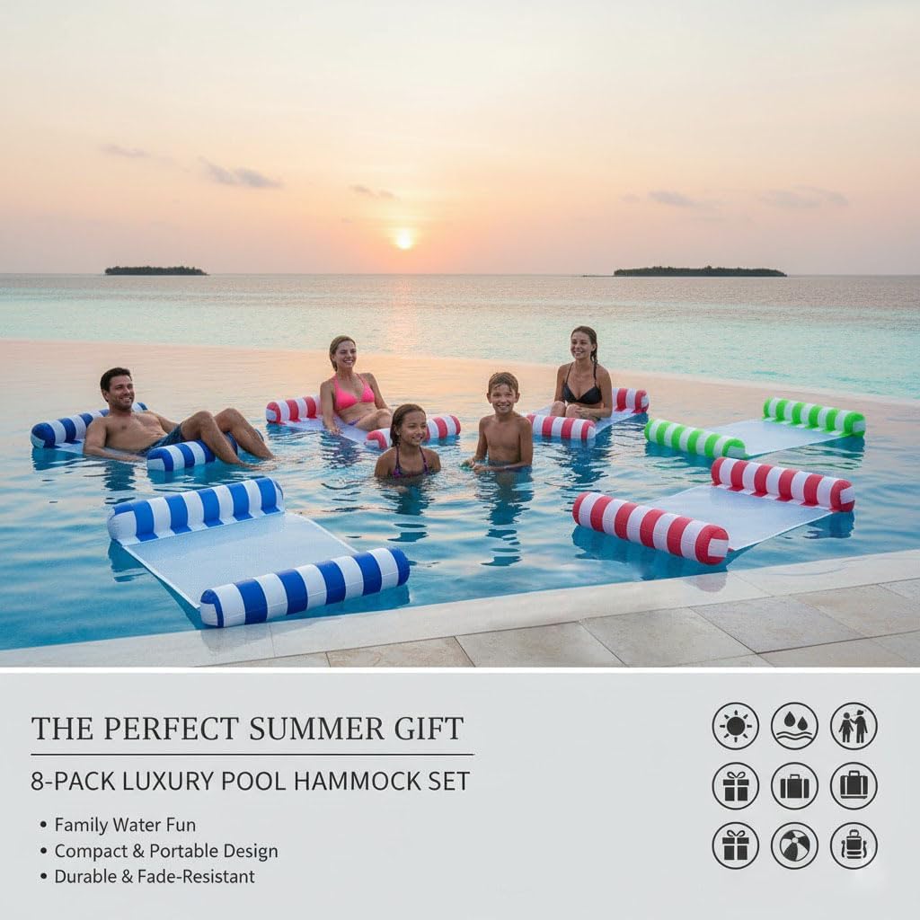 3/5/8 Pack Pool Hammock Upgrated Water Pool Floats, 4-in-1 (Hammock, Saddle, Lounge Chair, Drifter) Multi-Purpose Water Pool Float, Non-Stick PVC Material - Image 6