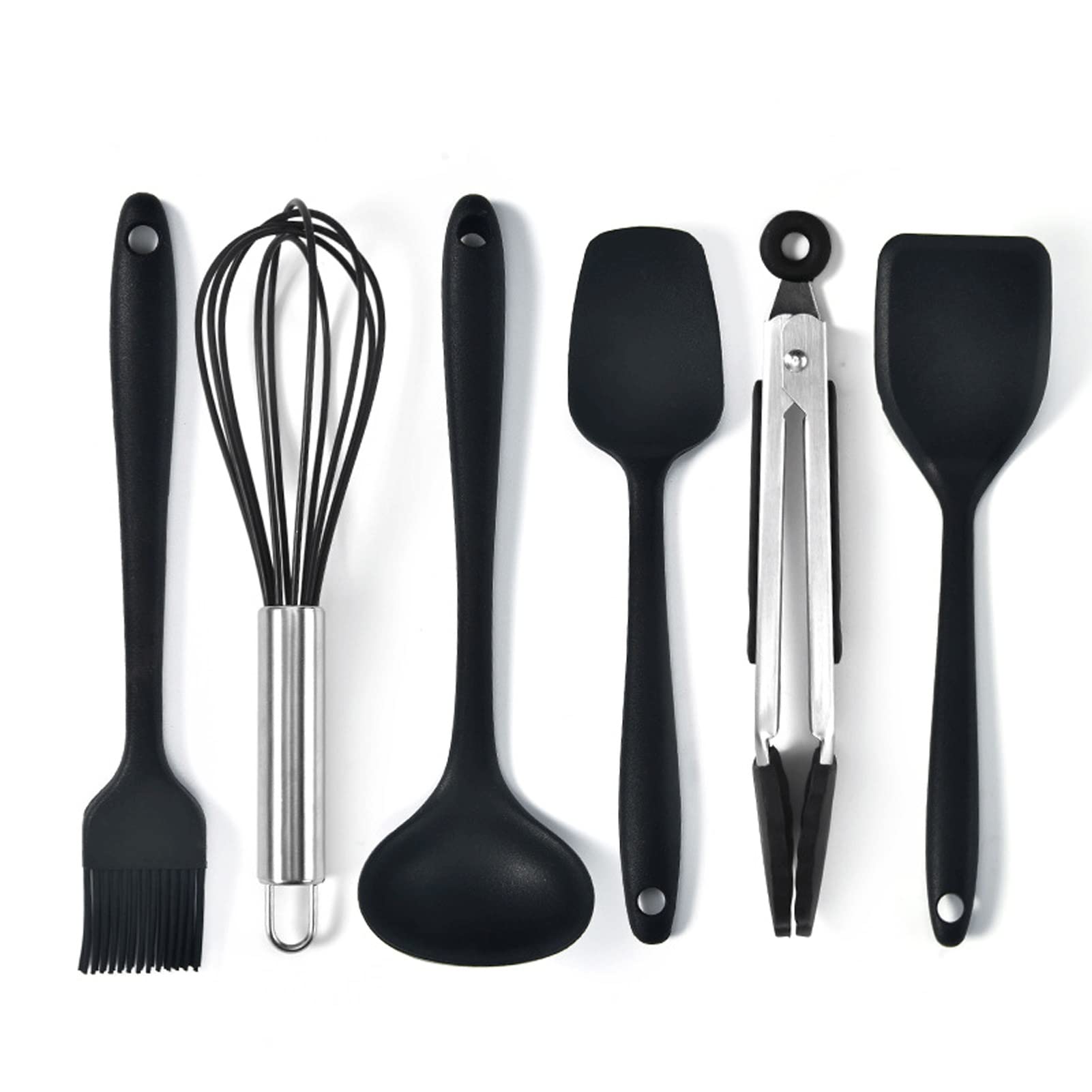 HTTGDGDH Kitchen Cooking Utensil Set, 6 Piece Utensils Set, Non- Stick Silicone Cooking Utensils Set, Mini Non- Stick Spatula Kitchen Tools,Black