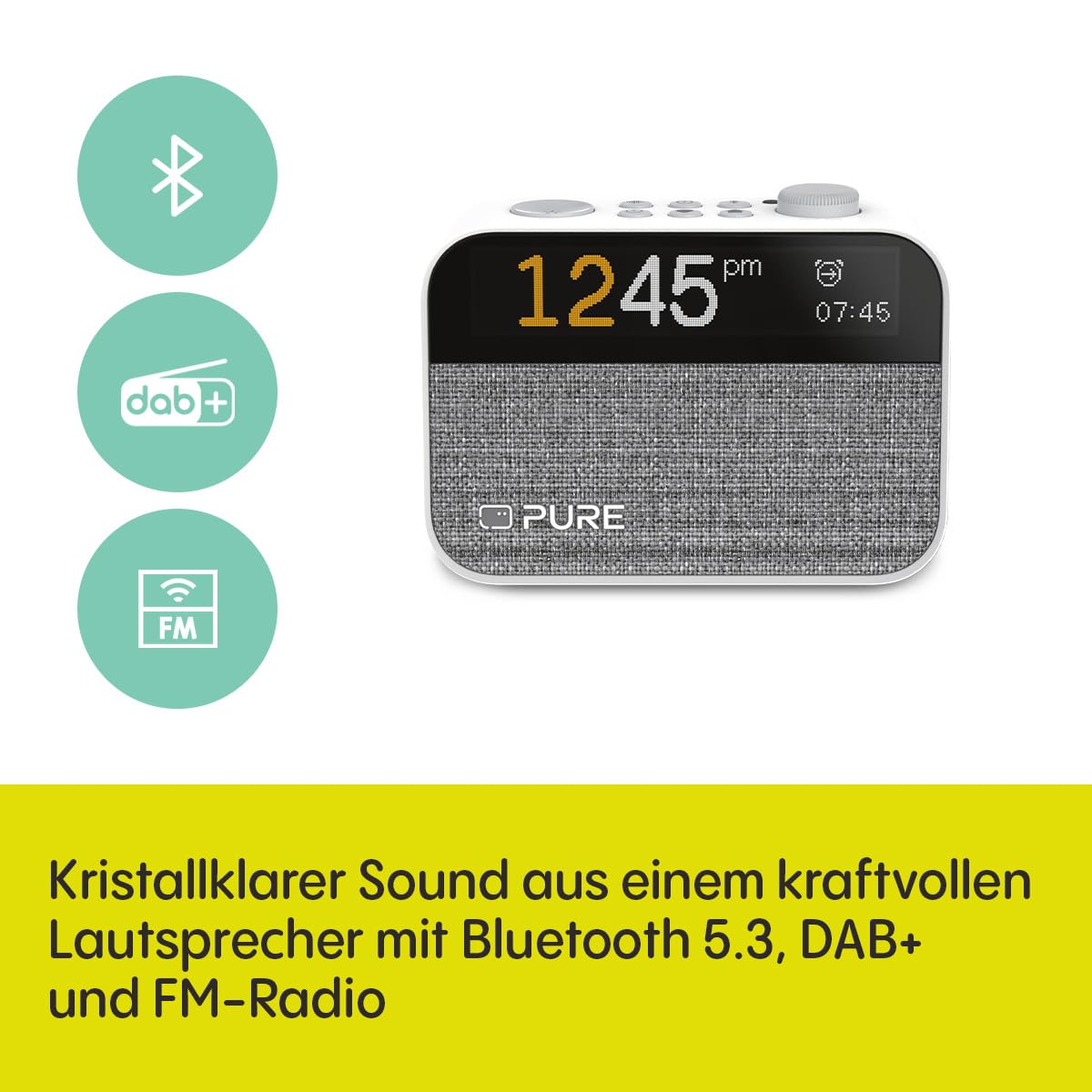 Pure Moment Radiowecker DAB+ FM Digital Radio Bluetooth White Noise Wake Up Light Lichtwecker dimmbares Display Weiß