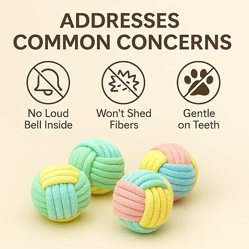 Miniatura 5 de Pelotas masticables para gatos, paquete de 6 juguetes de cuerda para gatos con sonido arrugado, suaves y duraderas, para gatos de interior, gatitos,