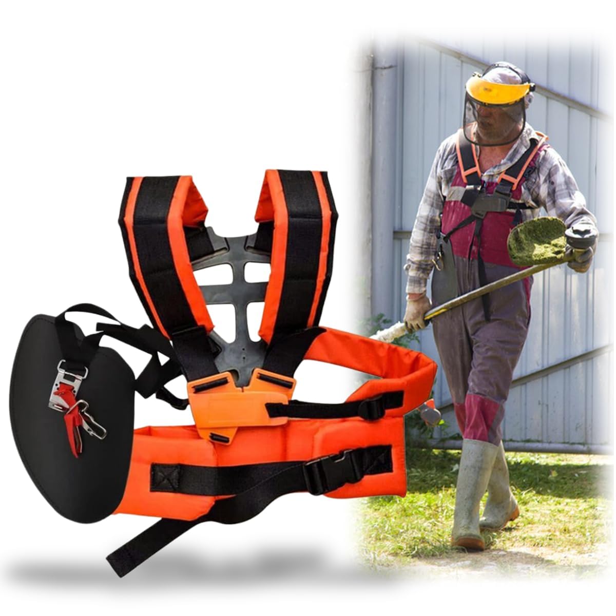 Correa De Hombro para CortacéSped,ArnéS Universal Ajustable Acolchado, ArnéS De Desbrozadora De Gasolina con Doble Hombro,CinturóN Universal De Doble Hombro para CortacéSped (Naranja)