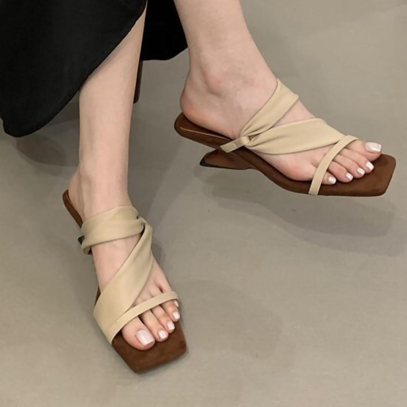 Zapatos Verano Mujer Correas Cruzadas Punta Cuadrada Abierta Tacón Grueso